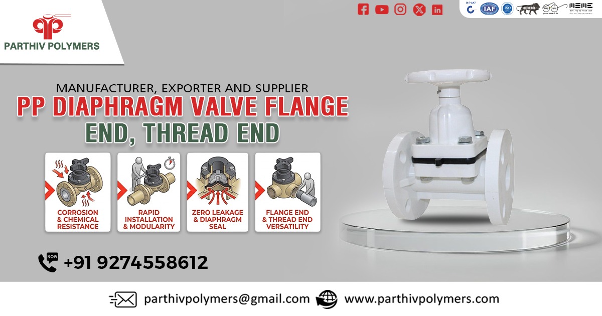 PP Diaphragm Valve Flange End Thread End In Pune by Parthiv Polymers